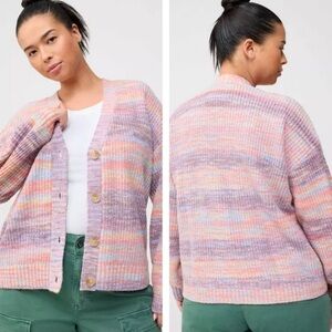 Torrid Pastel Striped Button-Front Drop Shoulder Cardigan Sweater - Pink Multi